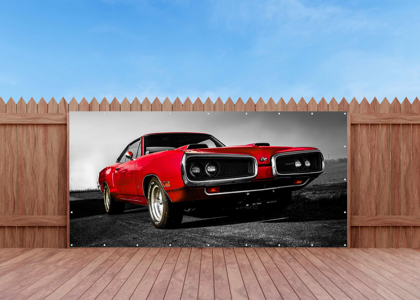 OUTDOOR BILD BANNER GARTENPOSTER WETTERFEST 370x180 AUTO US CAR ROT