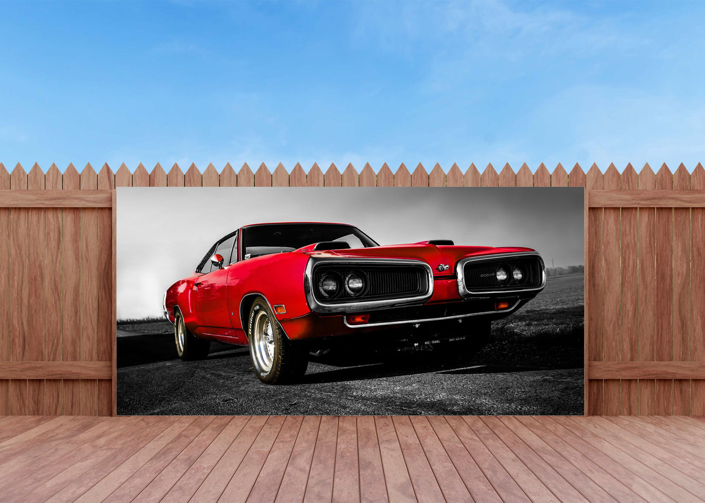 OUTDOOR BILD BANNER GARTENPOSTER WETTERFEST 370x180 AUTO US CAR ROT
