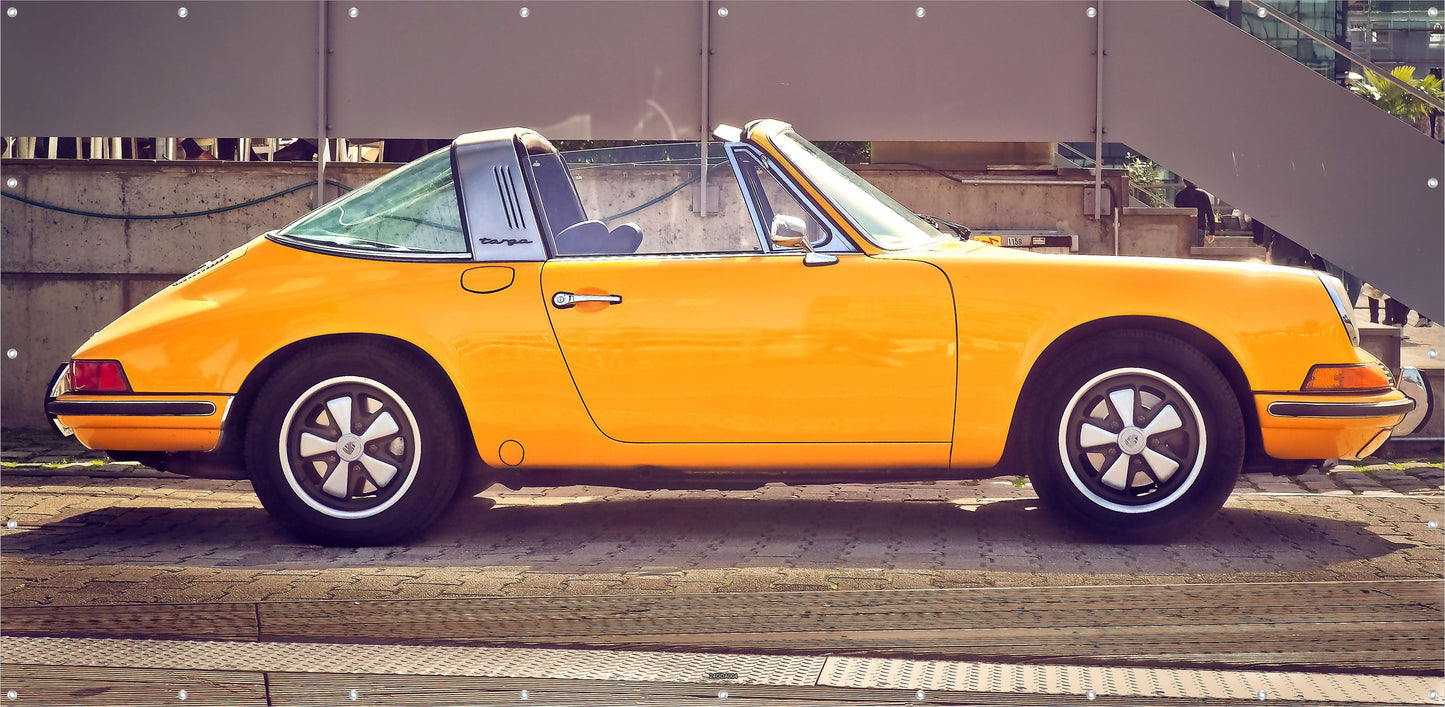 OUTDOOR BILD BANNER GARTENPOSTER WETTERFEST 370x180 AUTO PORSCHE RETRO OLDTIMER