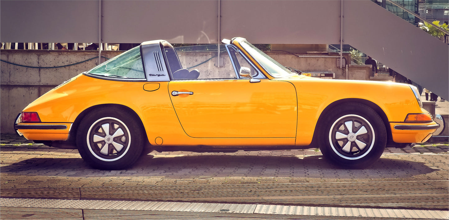OUTDOOR BILD BANNER GARTENPOSTER WETTERFEST 370x180 AUTO PORSCHE RETRO OLDTIMER