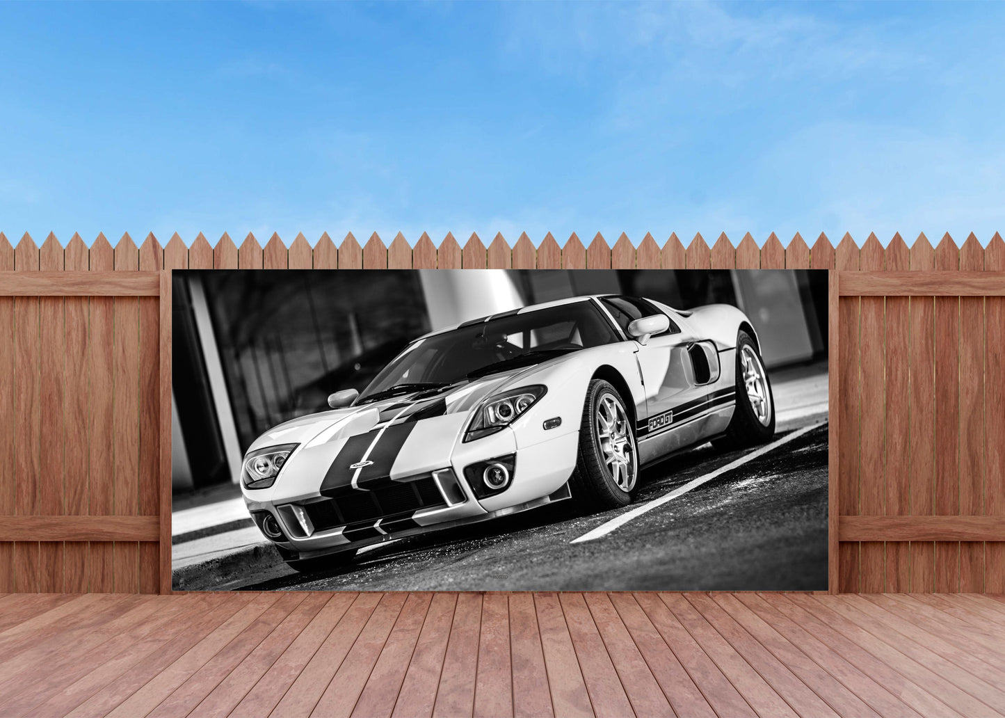 OUTDOOR BILD BANNER GARTENPOSTER WETTERFEST 370x180 AUTO FORD GT SPORTWAGEN