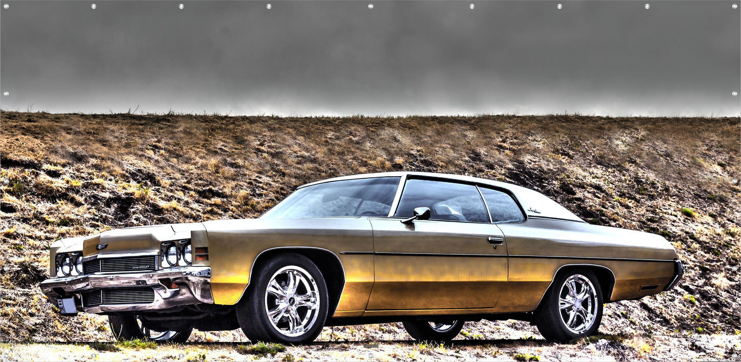 OUTDOOR BILD BANNER GARTENPOSTER WETTERFEST 370x180 AUTO CHEVROLET US CAR