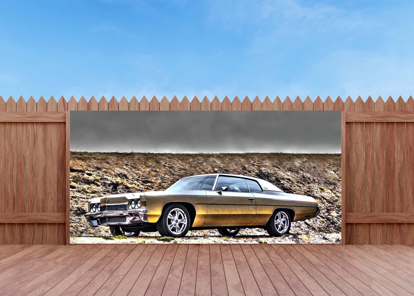 OUTDOOR BILD BANNER GARTENPOSTER WETTERFEST 370x180 AUTO CHEVROLET US CAR