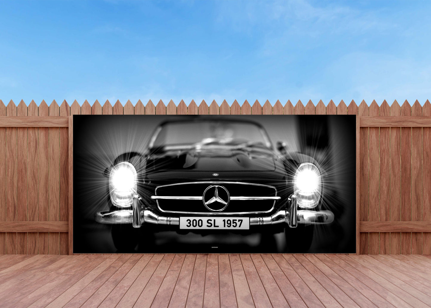 OUTDOOR BILD BANNER GARTENPOSTER WETTERFEST 370x180 AUTO MERCEDES 300SL