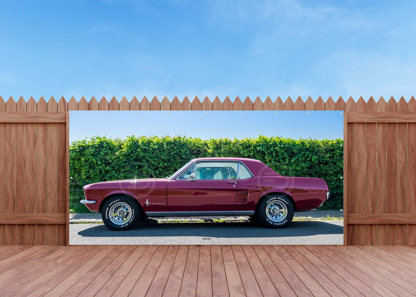 OUTDOOR BILD BANNER GARTENPOSTER WETTERFEST 370x180 AUTO FORD MUSTANG