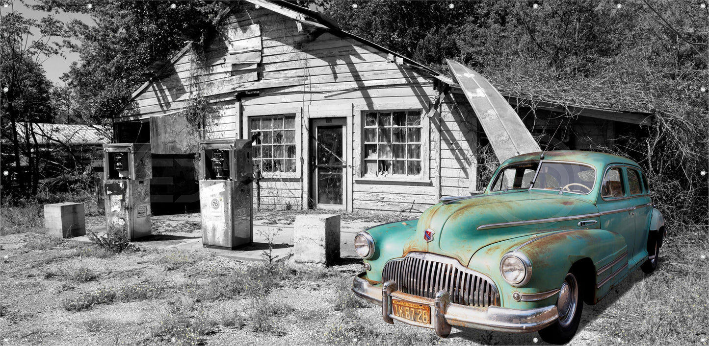 OUTDOOR BILD BANNER GARTENPOSTER WETTERFEST 370x180 AUTO US CAR AUTOWRACK