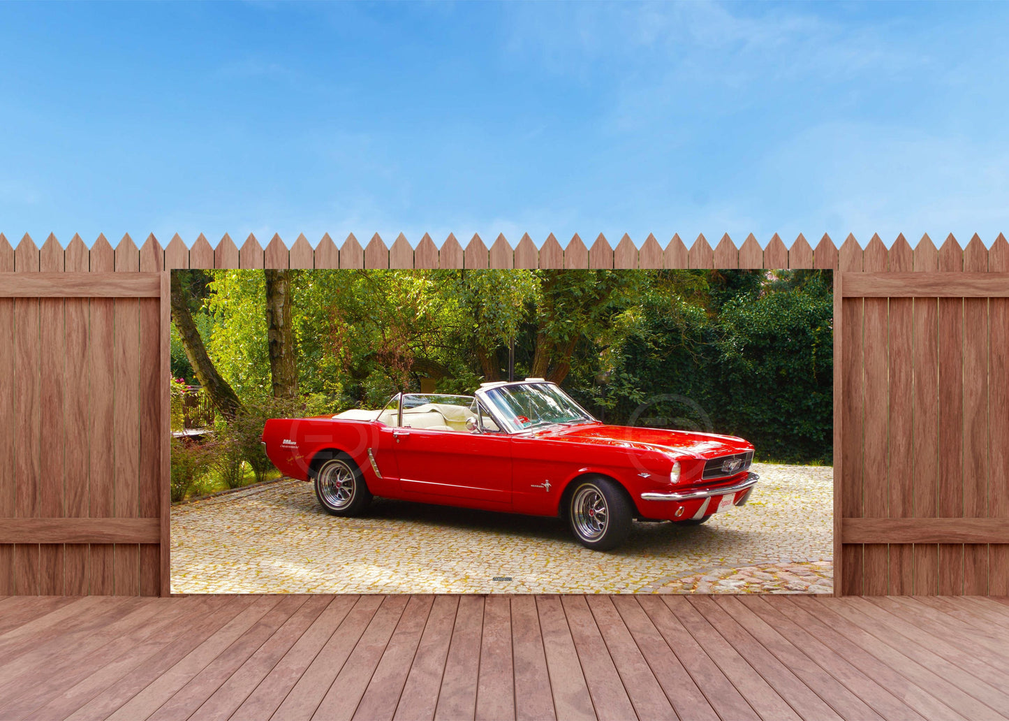 OUTDOOR BILD BANNER GARTENPOSTER WETTERFEST 370x180 AUTO MUSTANG CABRIOLET