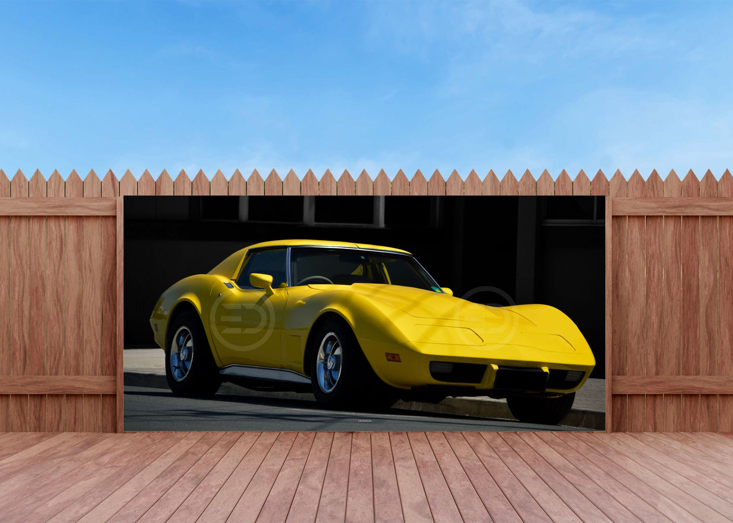 OUTDOOR BILD BANNER GARTENPOSTER WETTERFEST 370x180 AUTO OLDTIMER CORVETTE