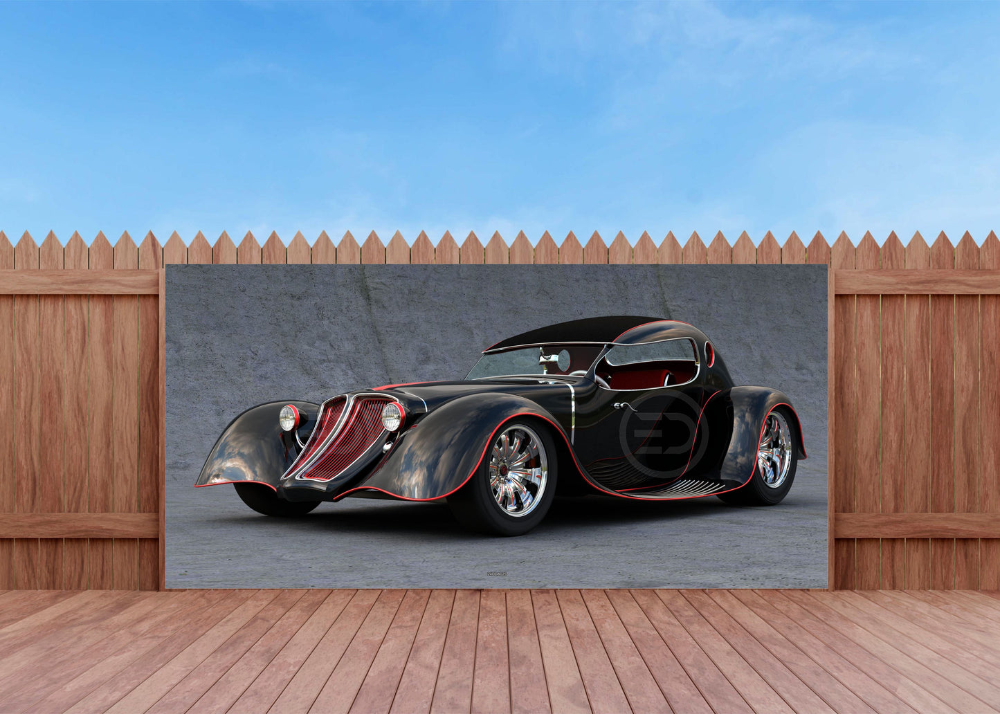 OUTDOOR BILD BANNER GARTENPOSTER WETTERFEST 370x180 AUTO HOT ROD OLDTIMER