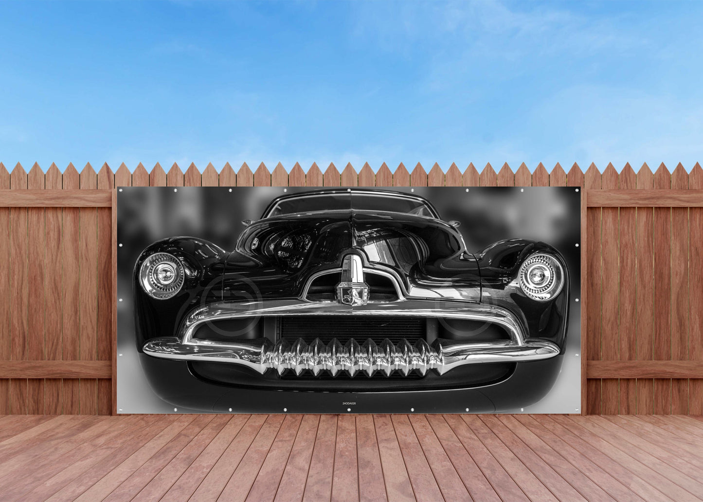 OUTDOOR BILD BANNER GARTENPOSTER WETTERFEST 370x180 AUTO US OLDTIMER FRONT