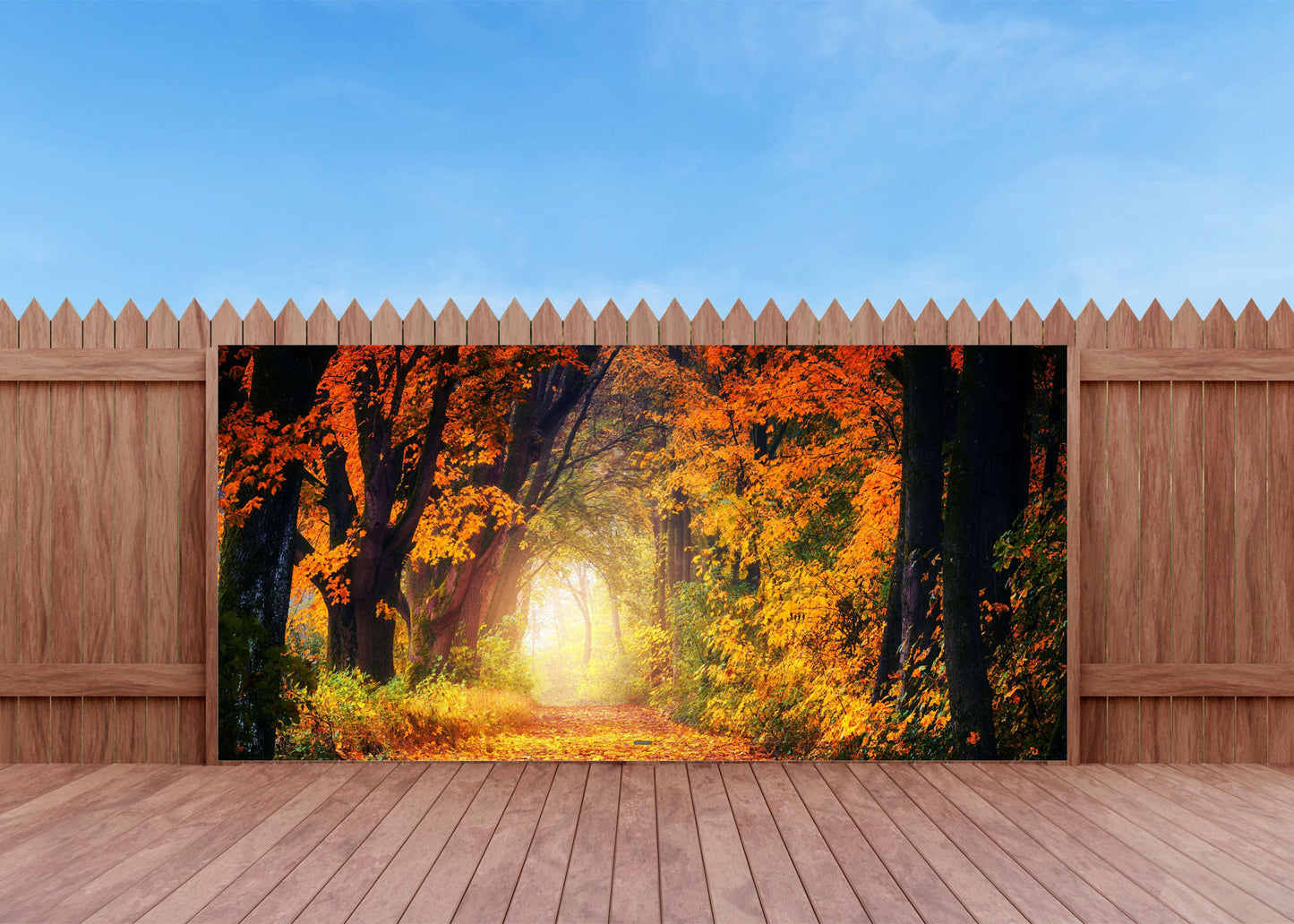 Outdoor Bild Banner Außen Gartenposter Wetterfest 370x180 cm Herbst Wald Weg