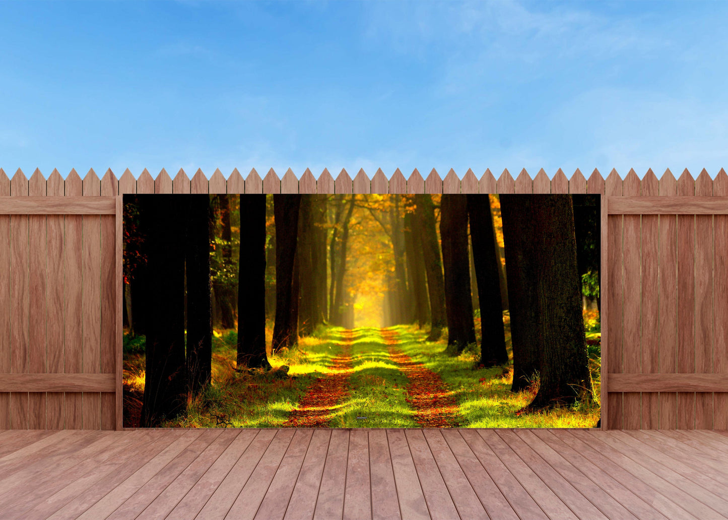 Outdoor Bild Banner Außen Gartenposter Wetterfest 370x180 Herbst Wald Landschaft