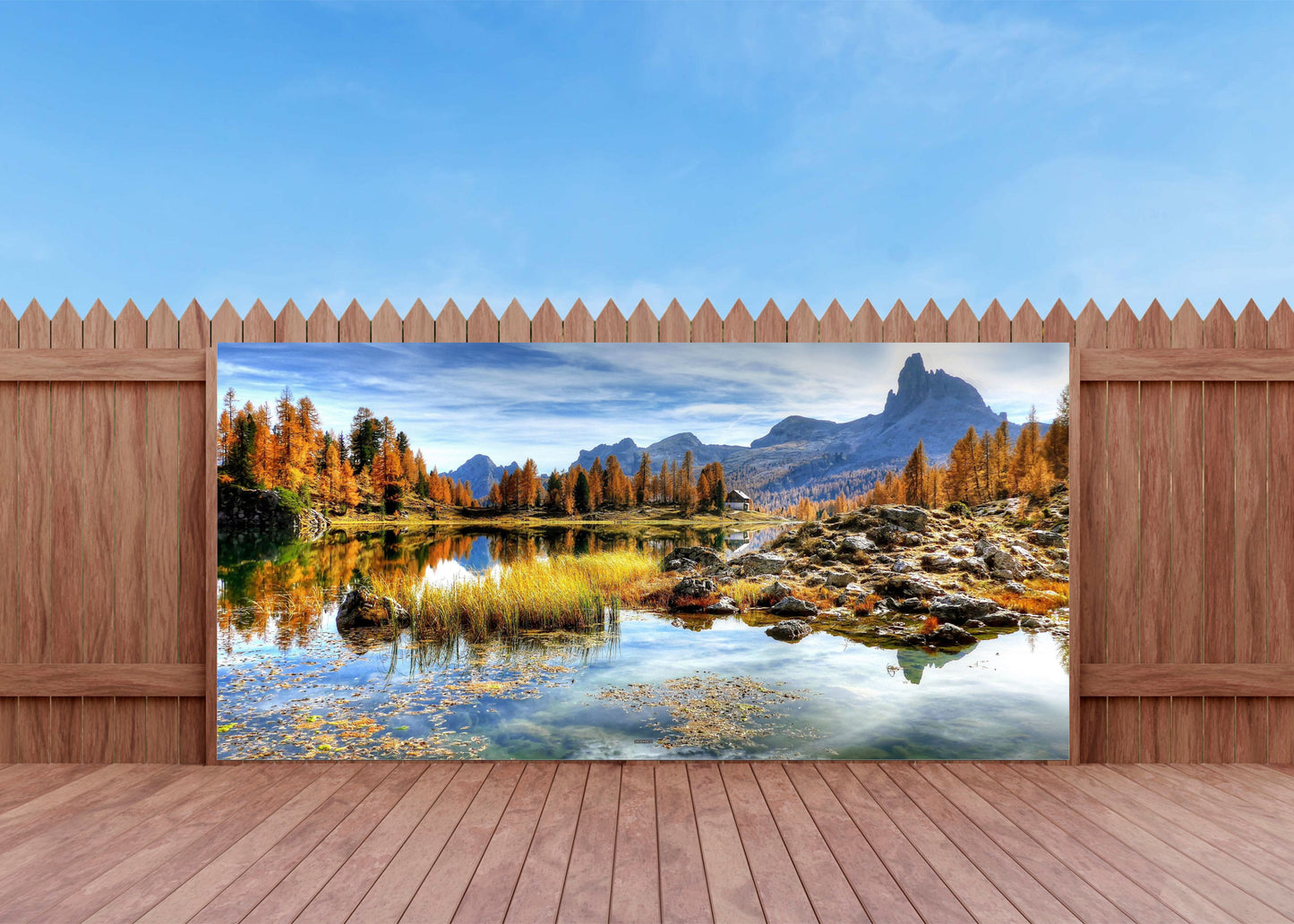 Outdoor Bild Banner Außen Gartenposter Wetterfest 370x180 Herbst Landschaft See Berge