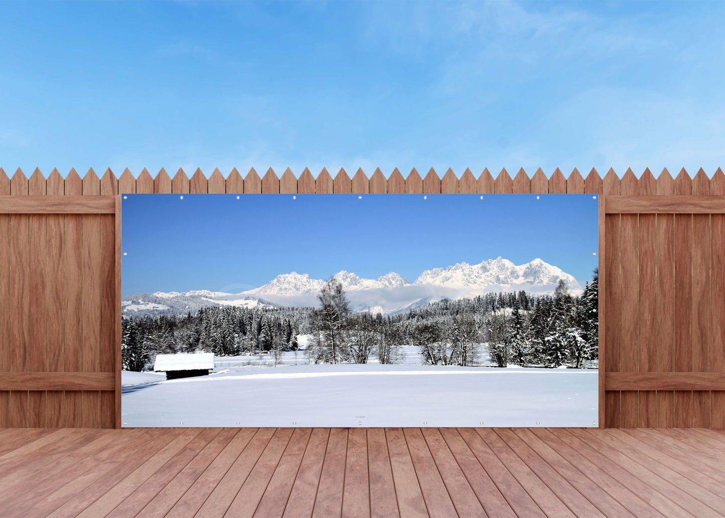 Outdoor Bild Banner Außen Gartenposter wetterfest 370x180 Winter Landschaft Wald