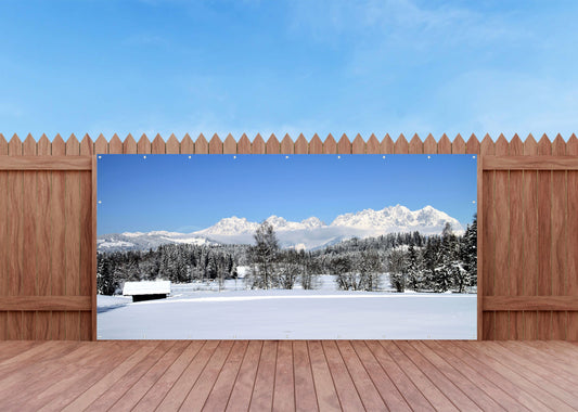 Outdoor Bild Banner Außen Gartenposter wetterfest 370x180 Winter Landschaft Wald