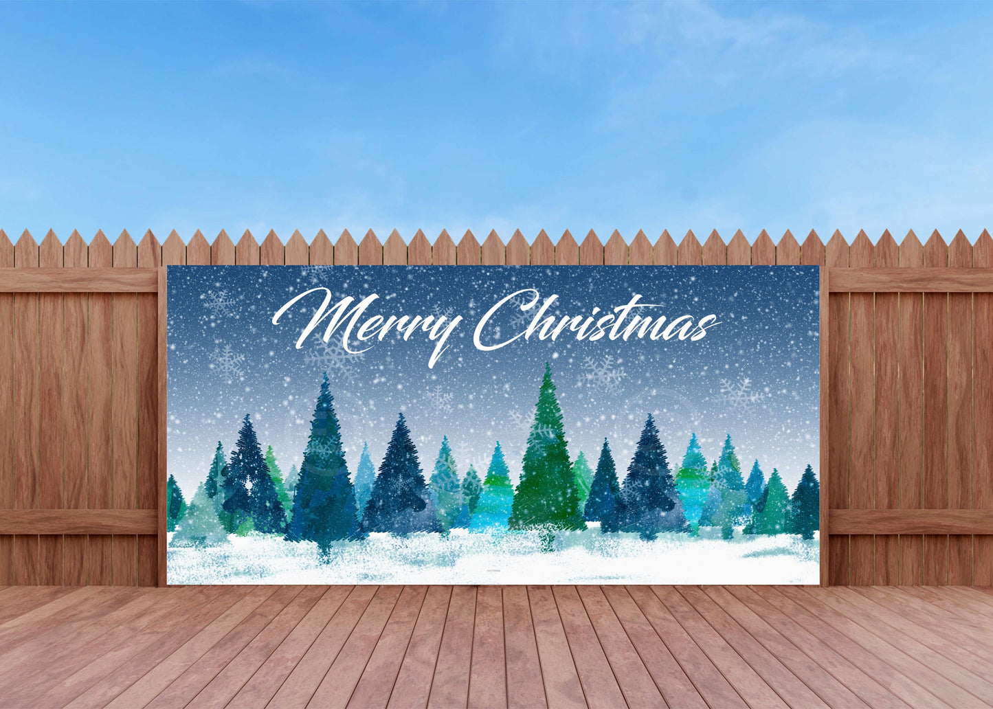 Outdoor Bild Banner Außen Gartenposter wetterfest 370x180 Weihnachten Tannen Text