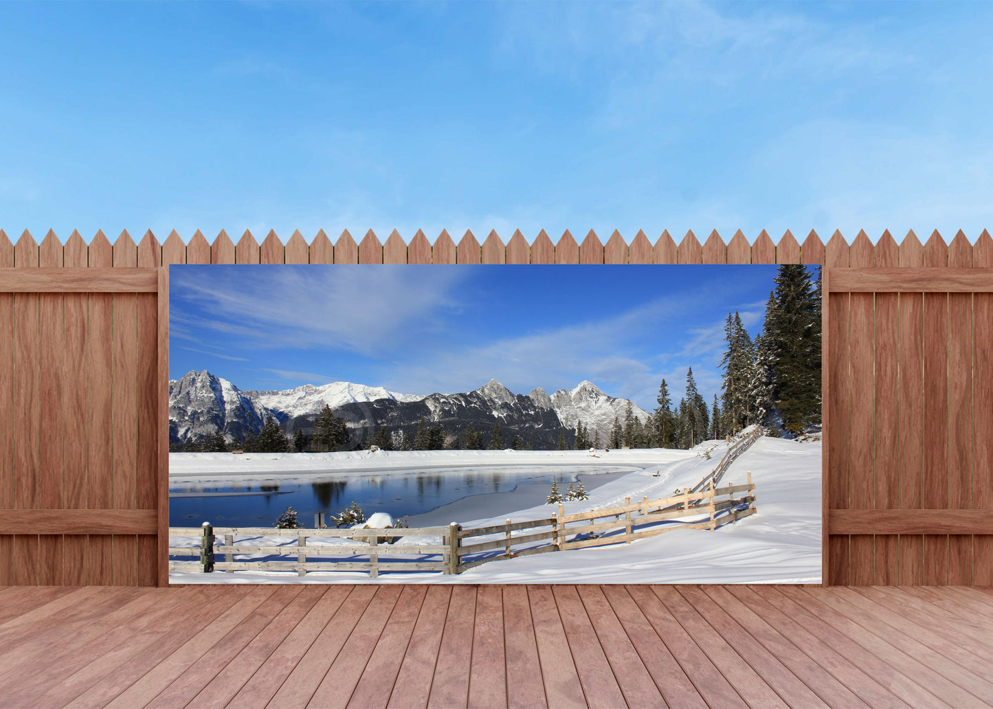 Outdoor Bild Banner Außen Gartenposter wetterfest 370x180 Winter Landschaft See