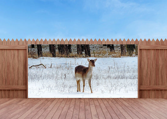 Outdoor Bild Banner Außen Gartenposter wetterfest 370x180 Winter Wald Reh