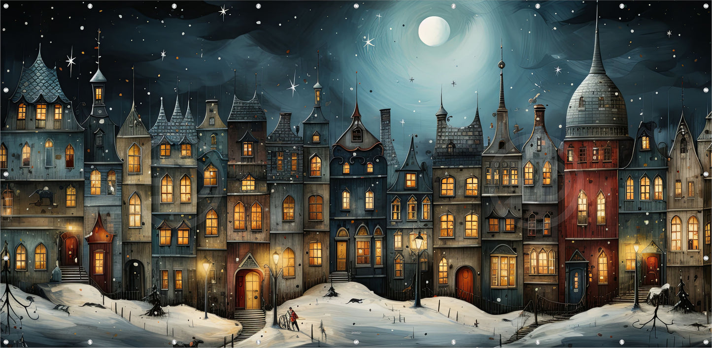 Outdoor Bild Banner Außen Gartenposter wetterfest 370x180 cm Winter Stadt Weihnachten