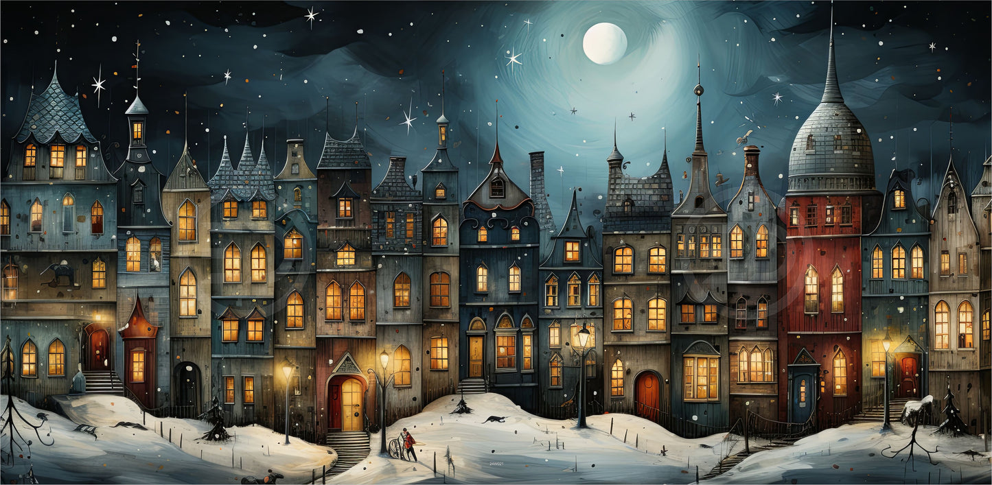 Outdoor Bild Banner Außen Gartenposter wetterfest 370x180 cm Winter Stadt Weihnachten
