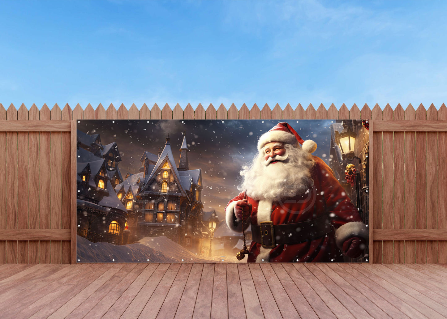 Outdoor Bild Banner Außen Gartenposter wetterfest 370x180 cm Weihnachten Weihnachtsmann