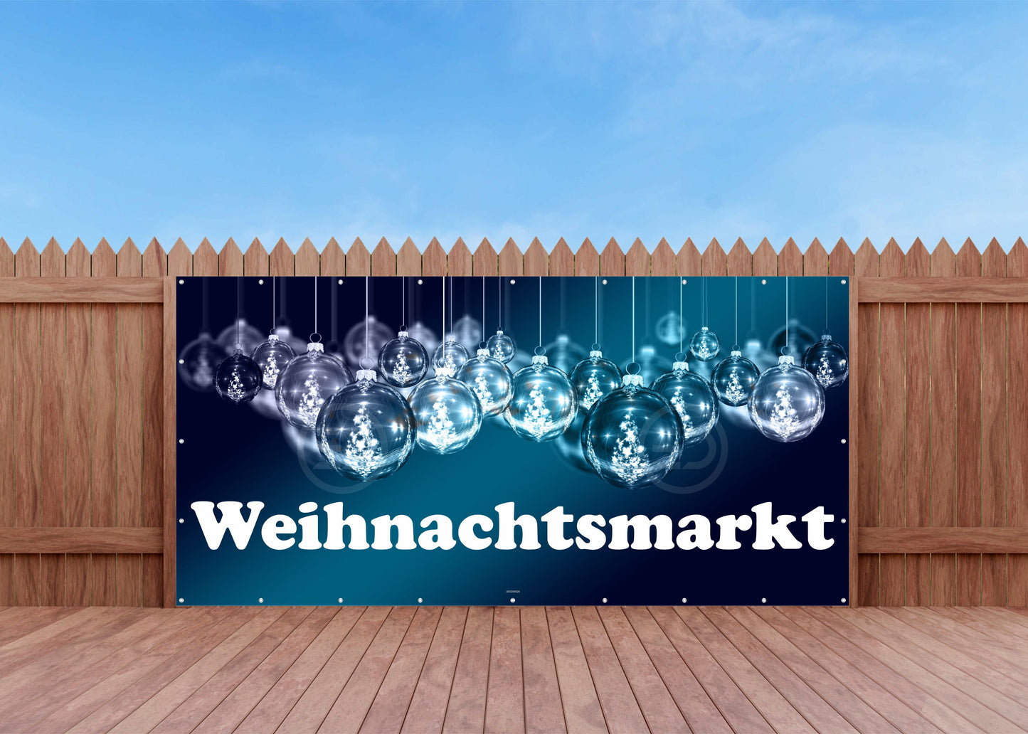 Outdoor Bild Banner Außen Gartenposter wetterfest 370x180 cm Weihnachten Baumkugeln