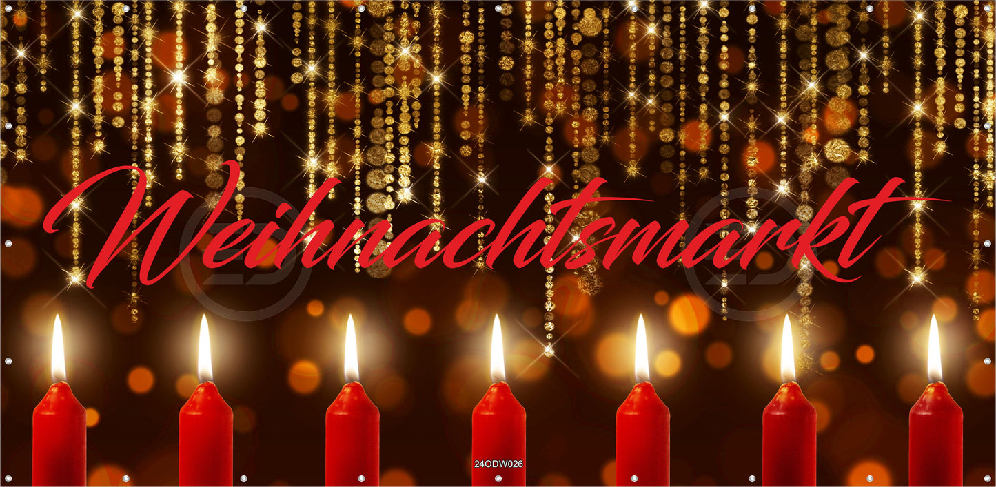 Outdoor Bild Banner Außen Gartenposter wetterfest 370x180 cm Weihnachten Kerzen Text