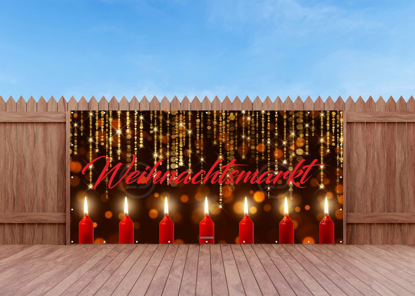 Outdoor Bild Banner Außen Gartenposter wetterfest 370x180 cm Weihnachten Kerzen Text