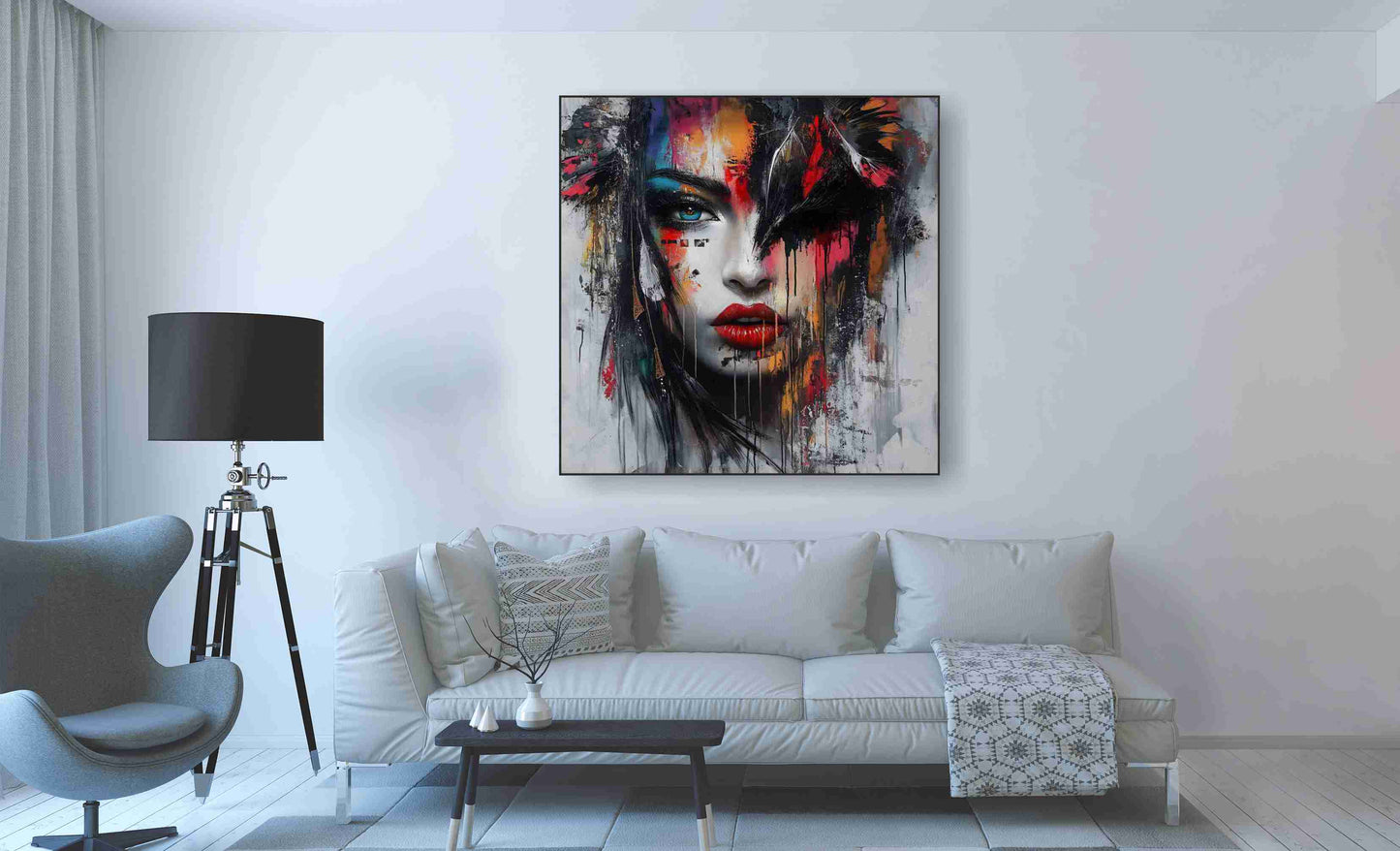 WANDBILD ALURAHMEN XXL ABSTRAKTE BILDER WOHNZIMMER 120x120 FRAU KUNST