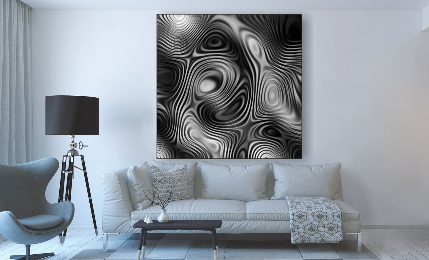 WANDBILDER MIT RAHMEN ABSTRAKT BILDER XXL MODERN WOHNZIMMER DESIGN S/W KUNST