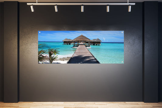 MEER WANDBILD POSTER DEKO BILDER XXL 160x60 TROPISCHER STRAND HÄUSER