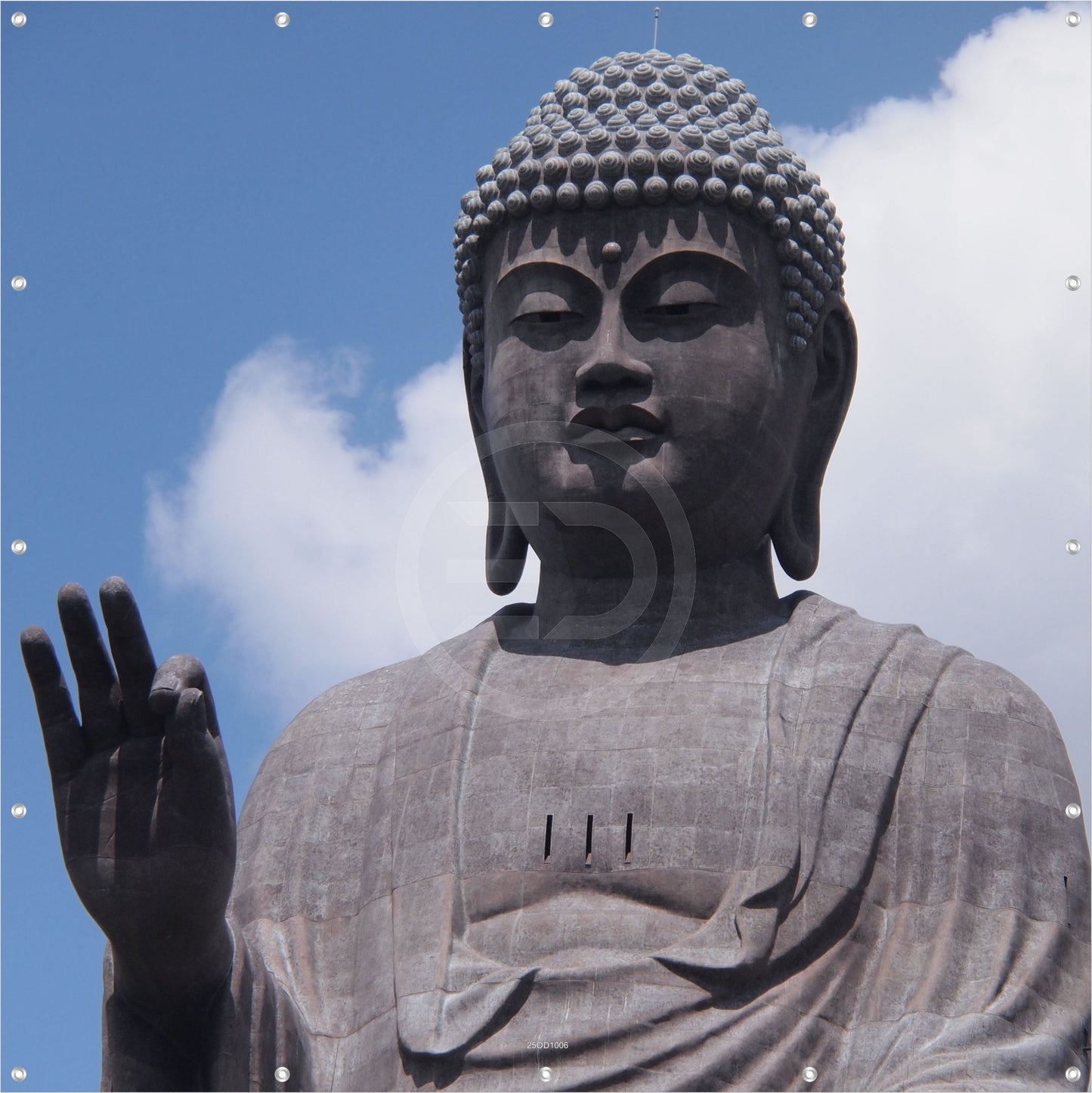 Outdoor Bild Banner Außen Gartenposter Wetterfest 180x180 Buddha Stein Grau