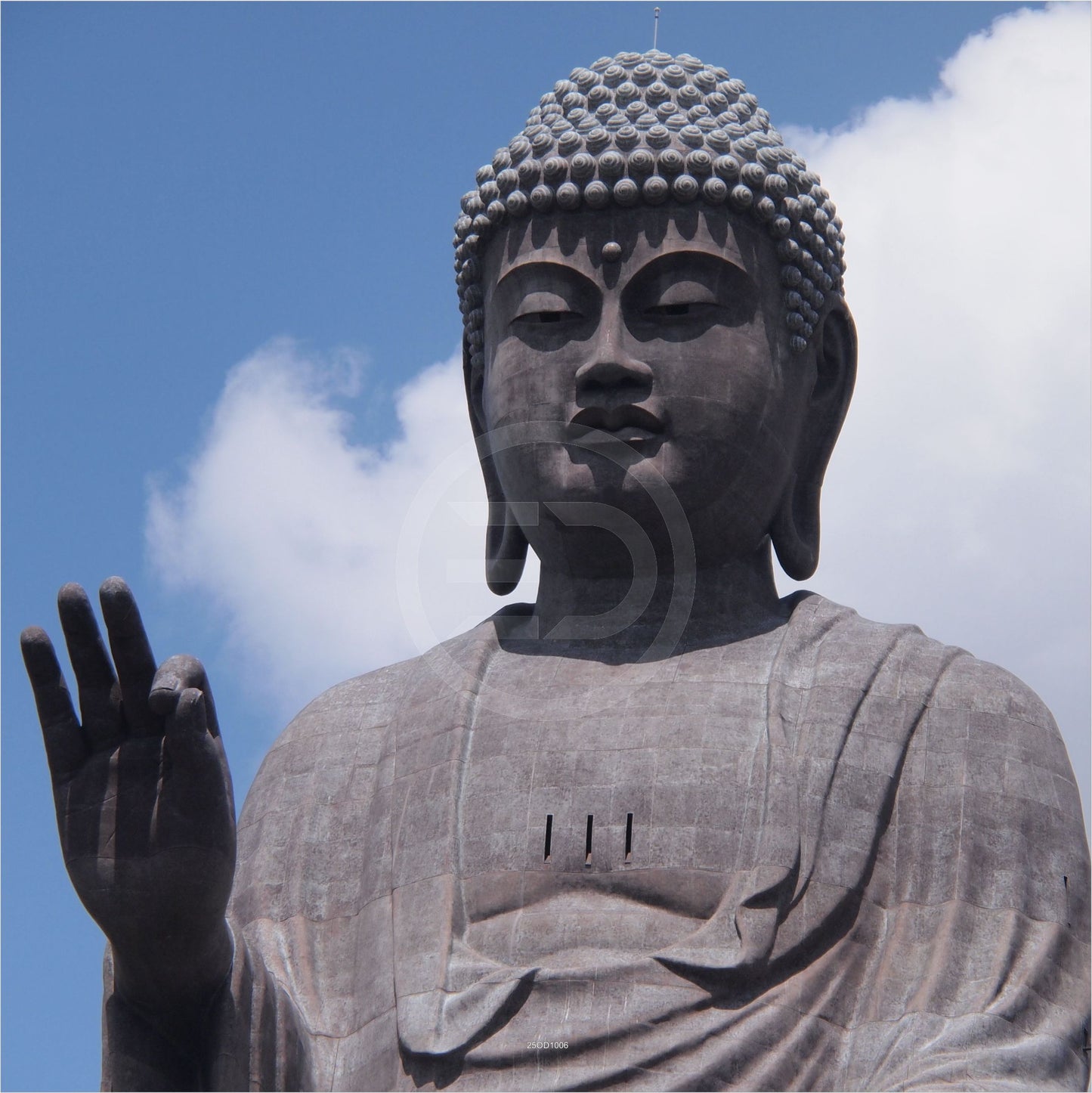 Outdoor Bild Banner Außen Gartenposter Wetterfest 180x180 Buddha Stein Grau