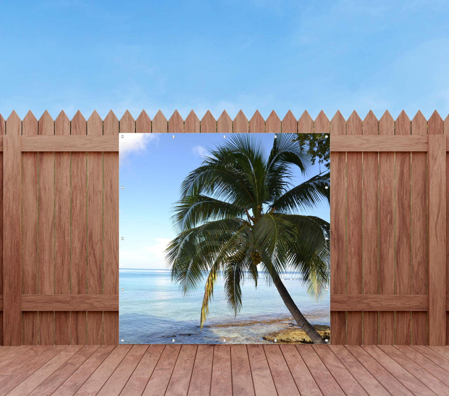 Outdoor Bild Banner Außen Gartenposter Wetterfest 180x180 Strand Meer Palme