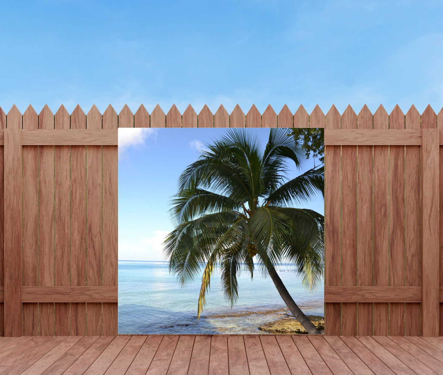 Outdoor Bild Banner Außen Gartenposter Wetterfest 180x180 Strand Meer Palme