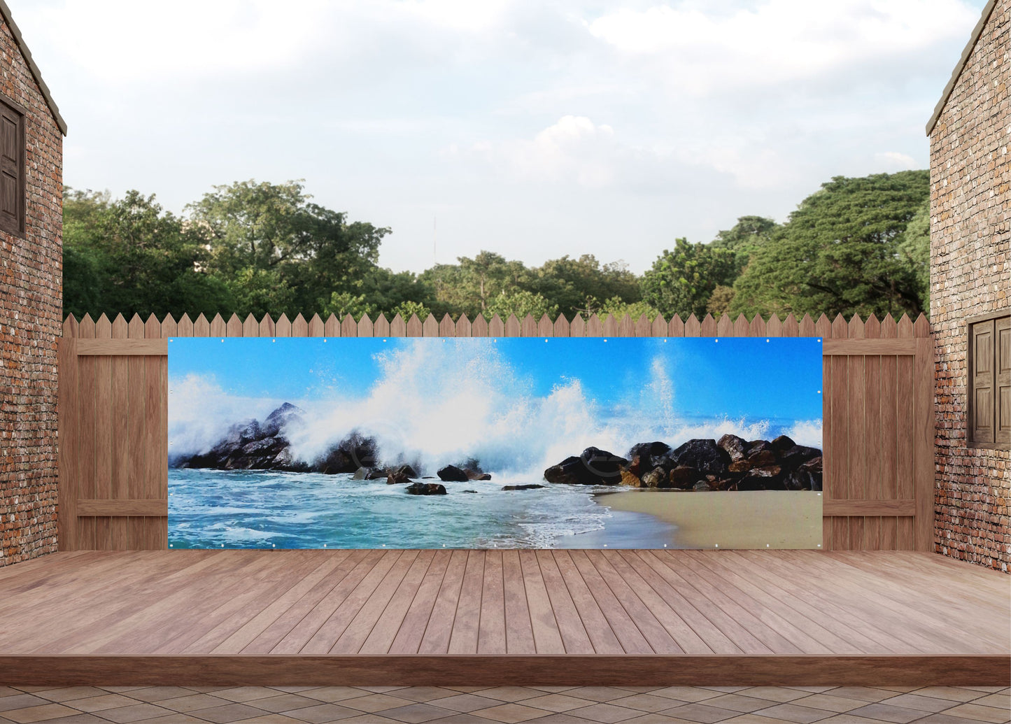 Outdoor Bild Banner Außen Gartenposter wetterfest 560x180 Strand Felsen Meer