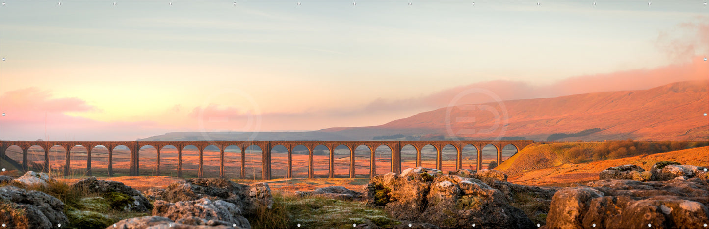 Outdoor Bild Banner Außen Gartenposter wetterfest 560x180 Landschaft Berge Abendrot