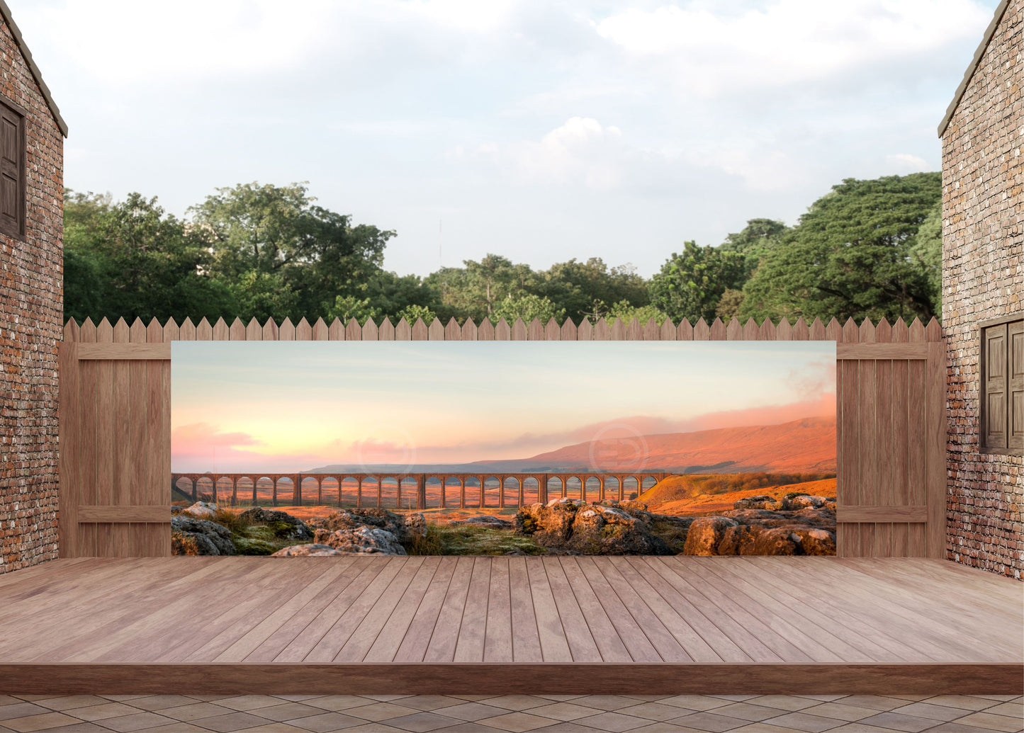 Outdoor Bild Banner Außen Gartenposter wetterfest 560x180 Landschaft Berge Abendrot