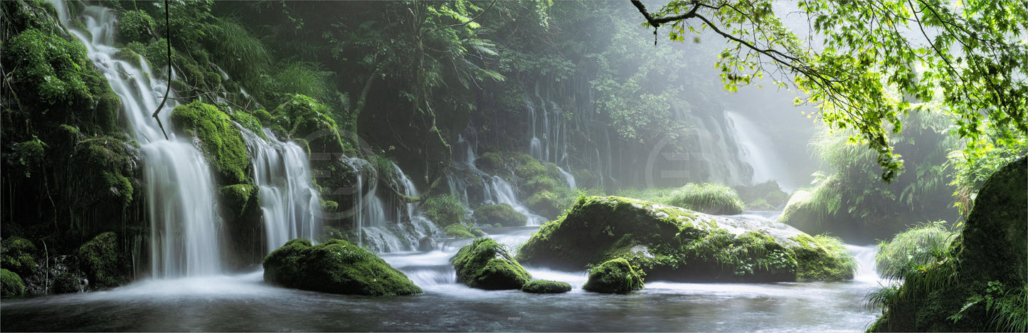 Outdoor Bild Banner Draußen Gartenposter wetterfest 560x180 Wasserfall Wald Natur