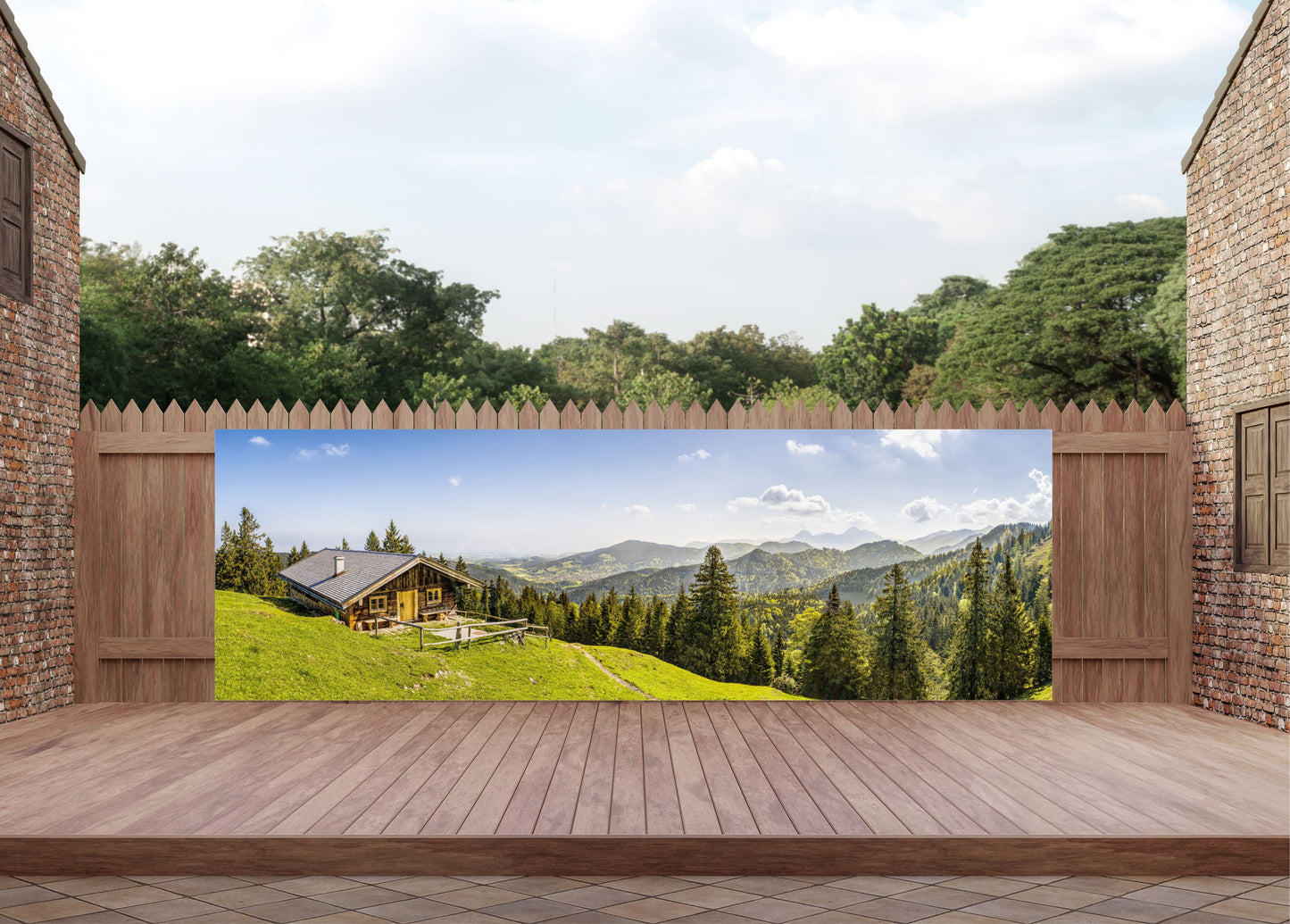 Outdoor Bild Banner Außen Gartenposter wetterfest 560x180 Natur Berge Hütte
