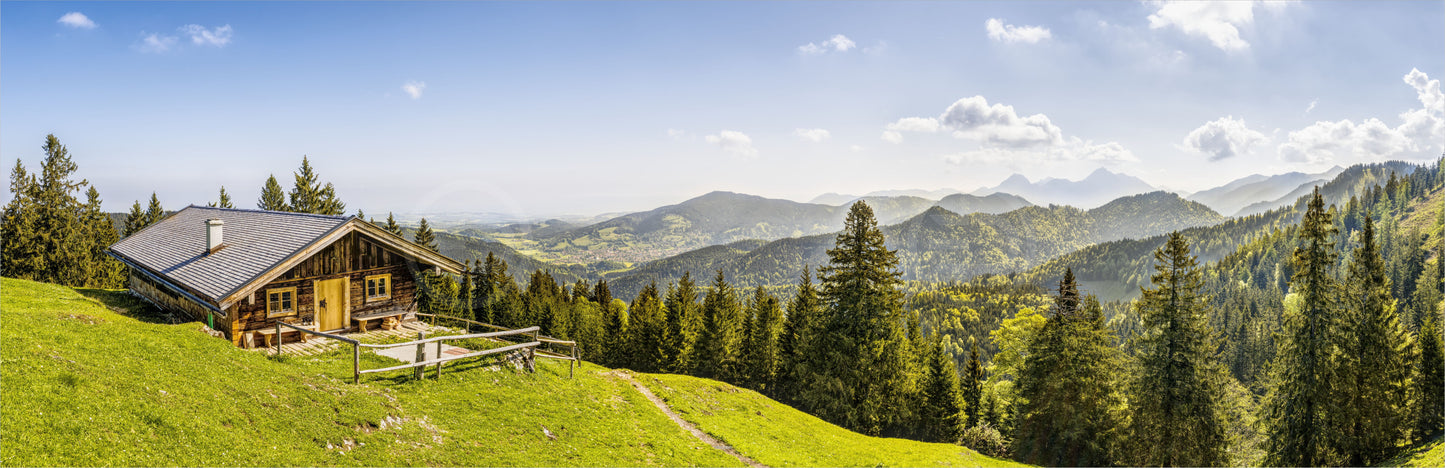 Outdoor Bild Banner Außen Gartenposter wetterfest 560x180 Natur Berge Hütte