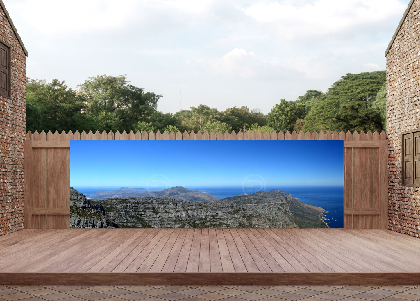 Outdoor Bild Banner Außen Gartenposter wetterfest 560x180 Berge Aussicht Meer
