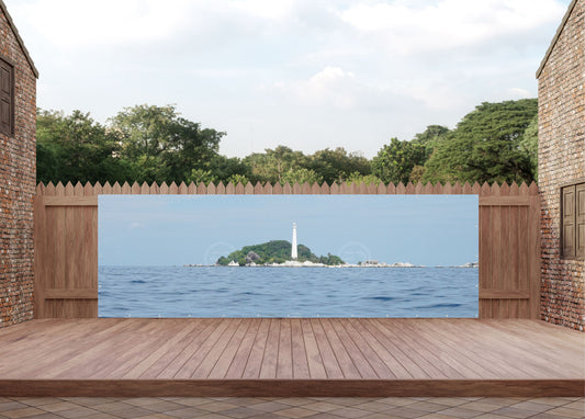 Outdoor Bild Banner Außen Gartenposter wetterfest 560x180 Leuchtturm Insel Meer