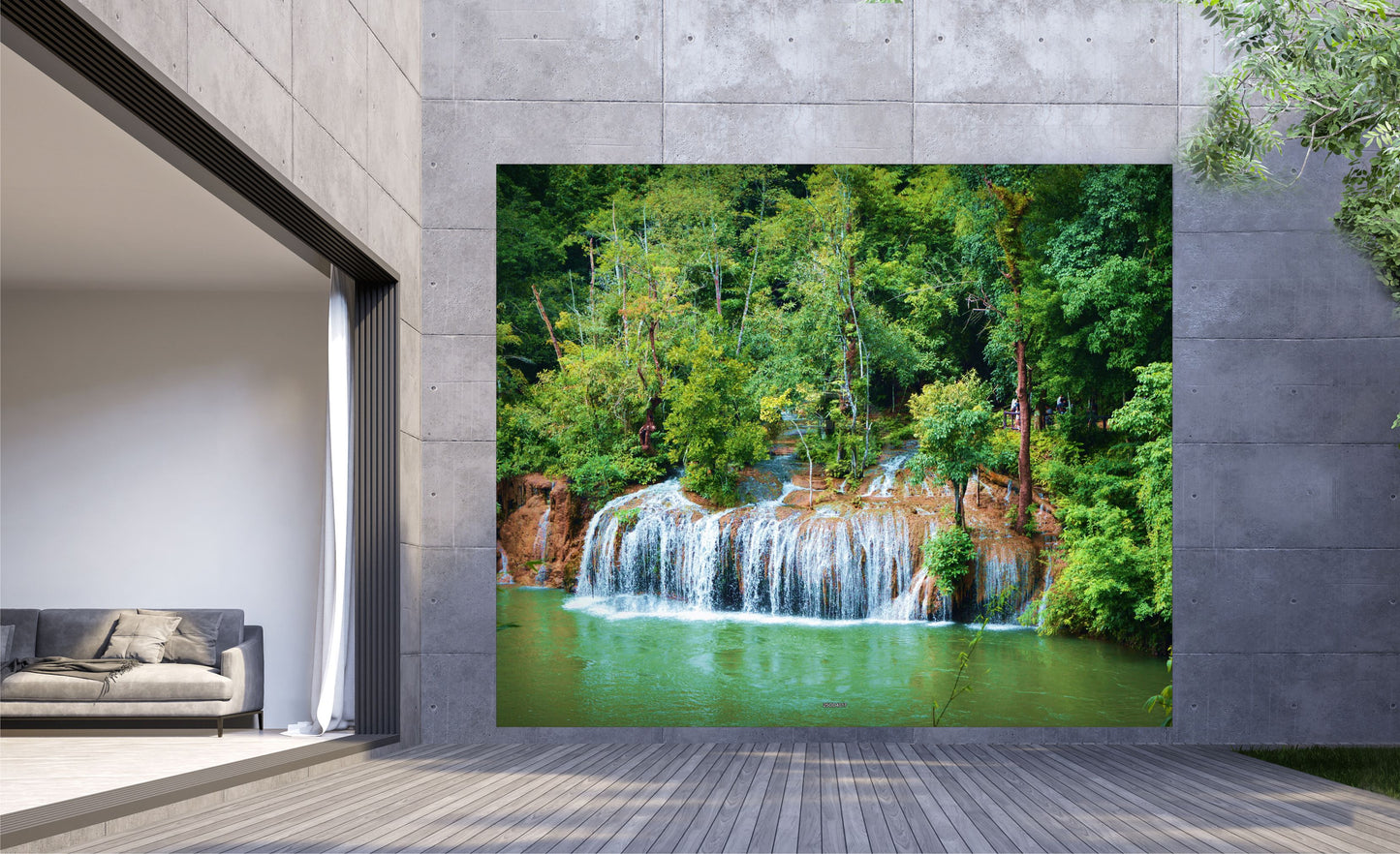 Outdoor Bild Banner Außen Gartenposter wetterfest XXL 300x250 Natur Wald Wasserfall