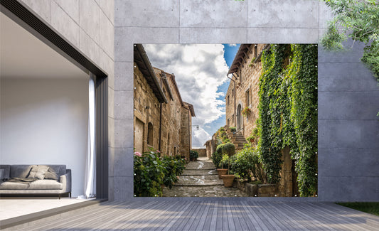 Outdoor Bild Banner Außen Gartenposter wetterfest 300x250cm Mediterran Gasse Natur