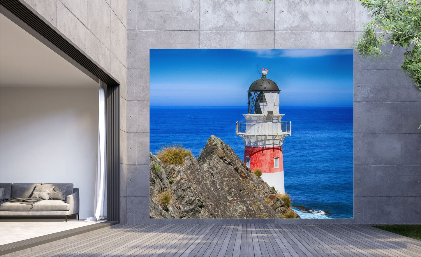 Outdoor Bild Banner Gartenposter Außen wetterfest XXL 300x250 Leuchtturm Küste Meer