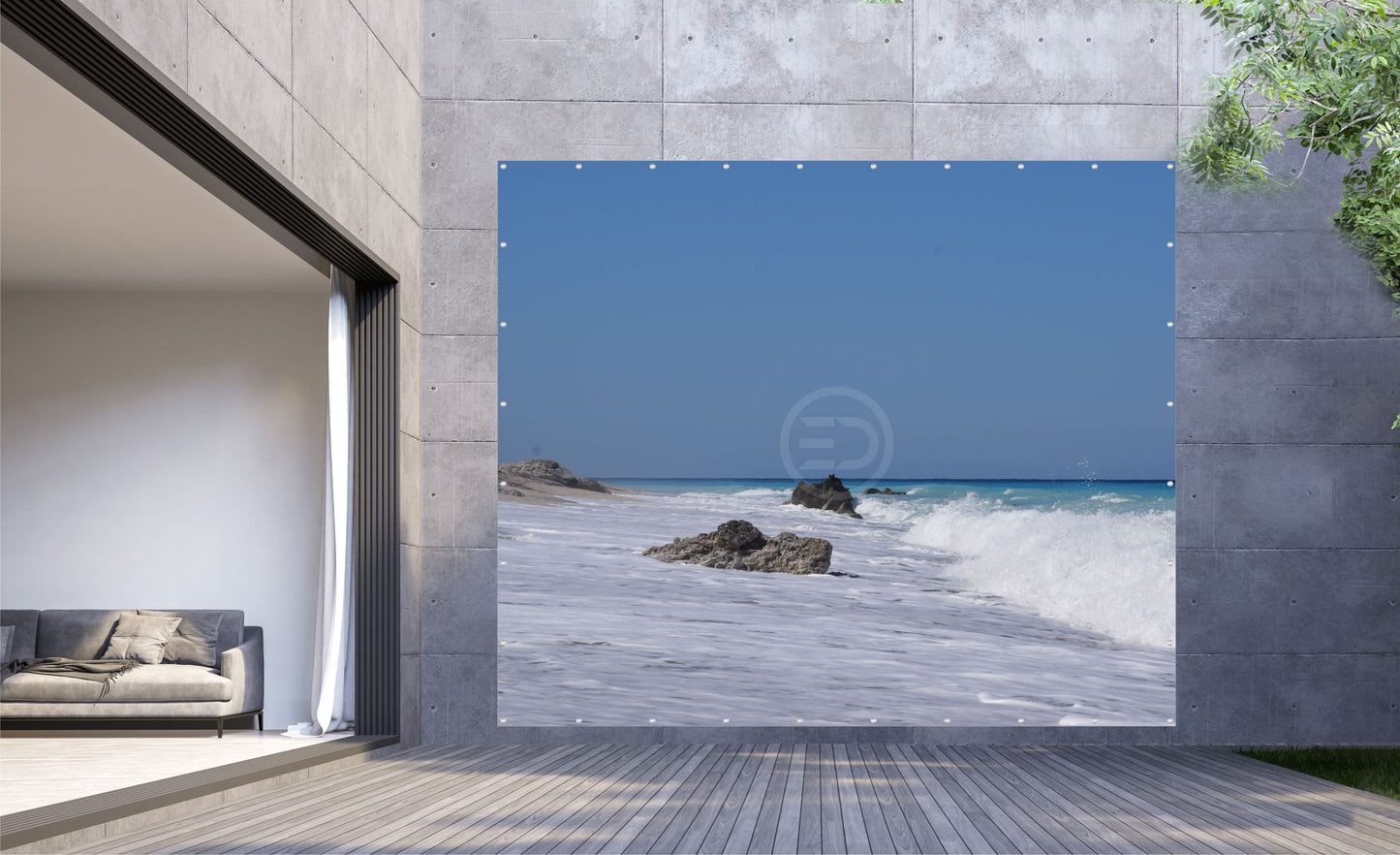 Outdoor Bild Banner Gartenposter Außen wetterfest XXL 300x250 Brandung Felsen Meer