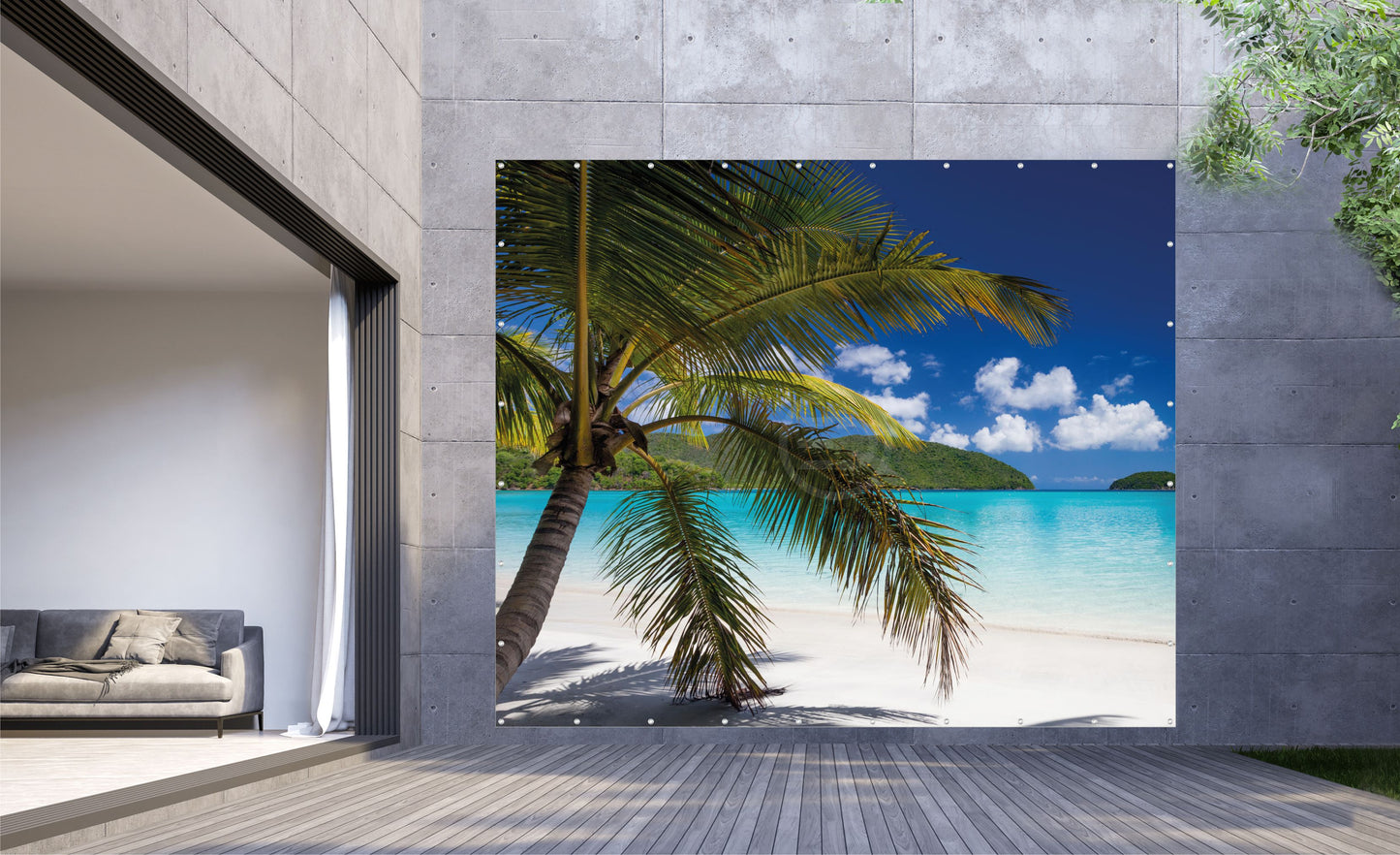 Outdoor Bild Banner Gartenposter Außen wetterfest XXL 300x250 Karibik Palme Meer