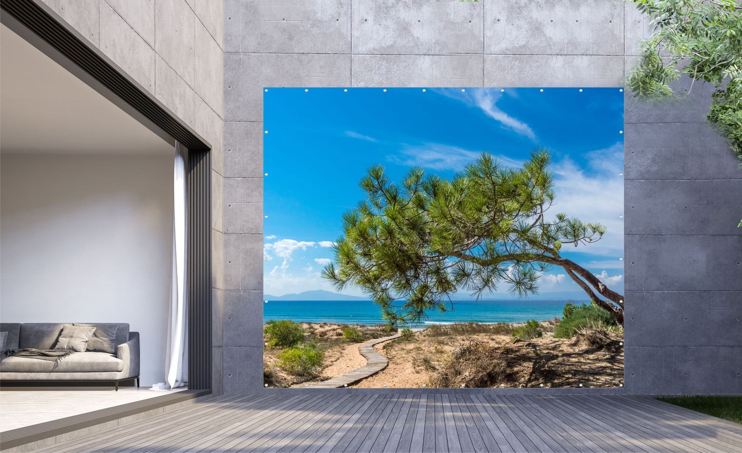 Outdoor Bild Banner Gartenposter Außen wetterfest XXL 300x250 Holzweg Natur Meer