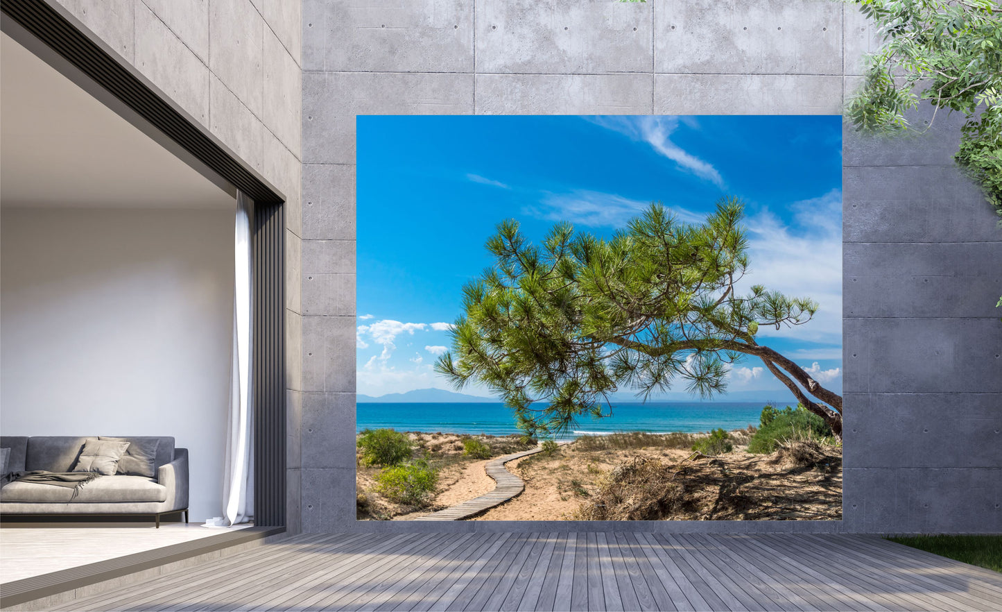 Outdoor Bild Banner Gartenposter Außen wetterfest XXL 300x250 Holzweg Natur Meer